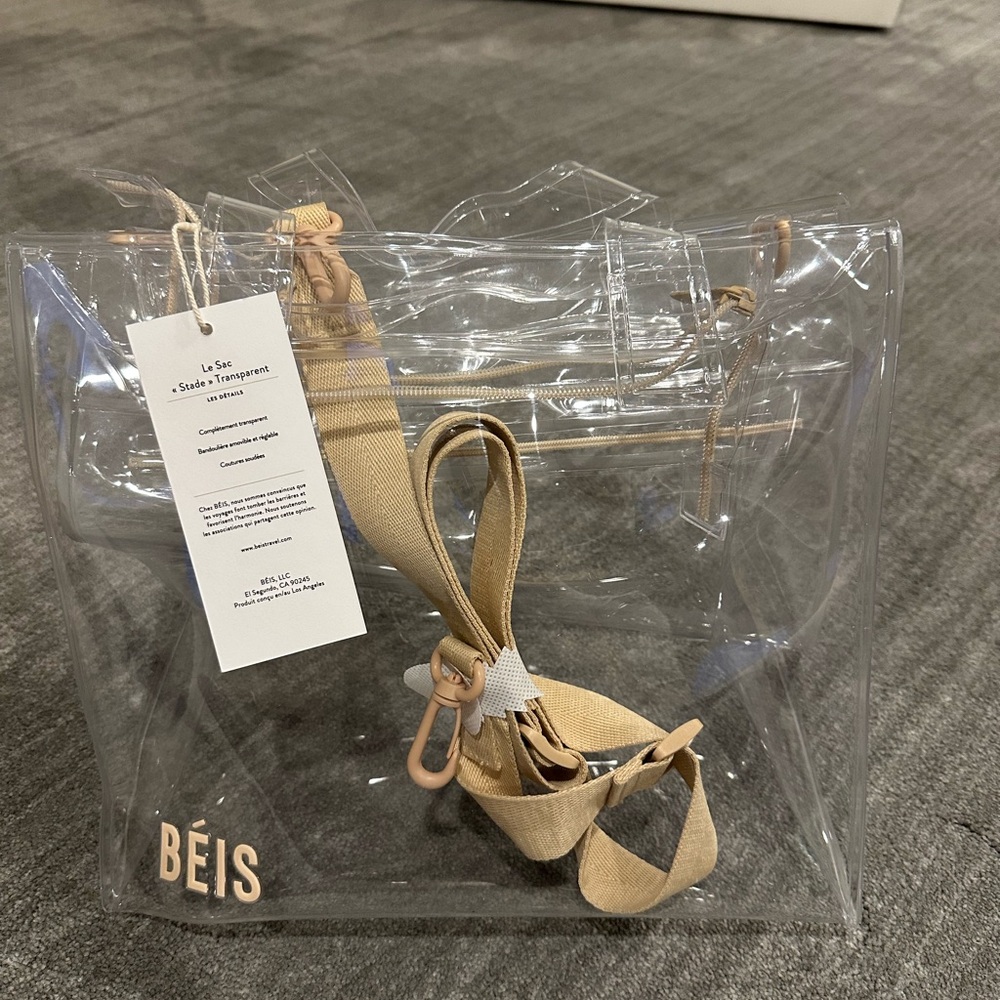 BEIS Clear Stadium Tote with Beige Strap